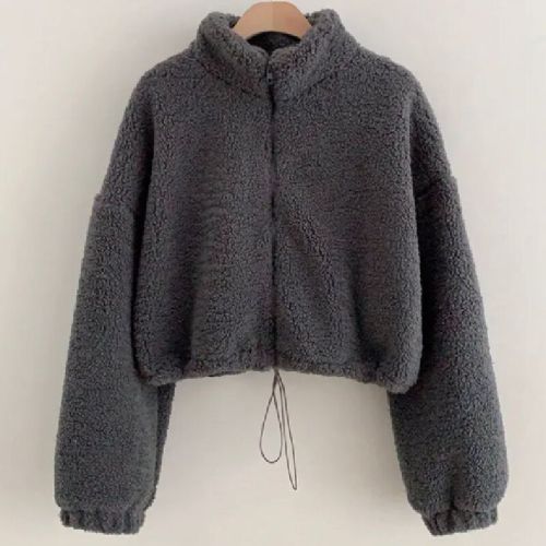 Chic Autumn/Winter New Arrival Elegant Stand Collar Zipper Plush Design Fashion Versatile Short Sleeve Cotton Jacket for Women from South Korea