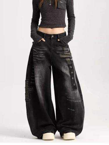 Thickened Fleece American Retro Bended Knife Wide Leg Women's Winter New Loose Cross Hem Banana Pants