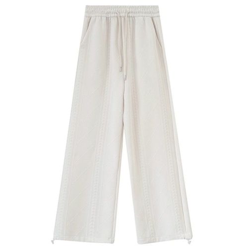 Khaki Fleece-Quilted Chenille Knit Wide-Leg Pants for Women | 2025 Autumn/Winter New Arrival High-Waisted, Drapey Casual Trousers Perfect for Petite Frames