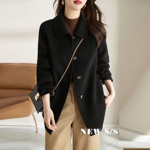 Dragon and Phoenix Style 350g Autumn/Winter New Long Mid-length Slimming Women's Cardigan Collar Wool Coat for Petite Figures