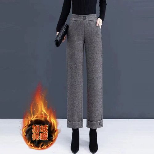 Women's Winter Padded Wide-Leg Trousers for Middle-Aged Mothers, Outwear Style, Versatile Pants for Autumn and Winter