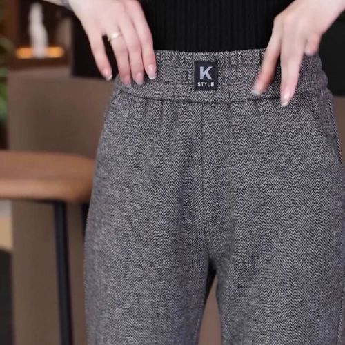 Women's Winter Padded Wide-Leg Trousers for Middle-Aged Mothers, Outwear Style, Versatile Pants for Autumn and Winter