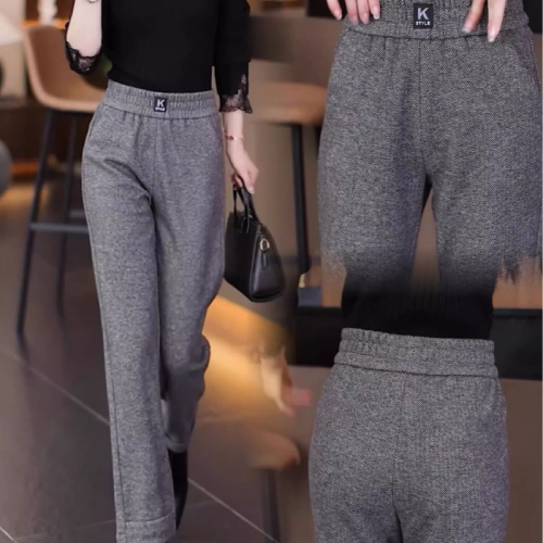 Women's Winter Padded Wide-Leg Trousers for Middle-Aged Mothers, Outwear Style, Versatile Pants for Autumn and Winter