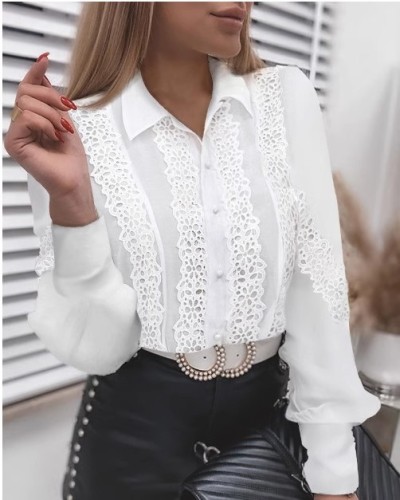 2025 European Market: AliExpress & Wish – New Arrival Women's Solid-Color Lace V-Neck Cardigan Shirts