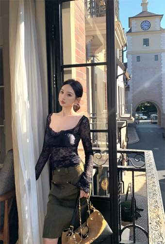 Photographed Designer Sexy Spice Lace Splicing Hollowed Out Fitted Slimming Top