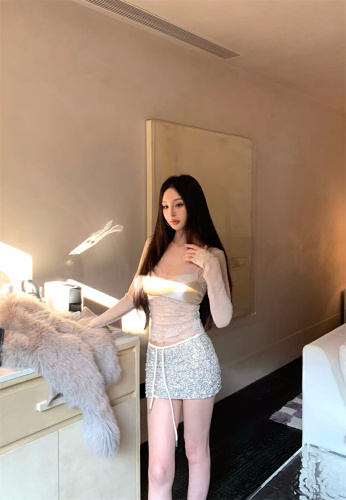 Photographed Designer Sexy Spice Lace Splicing Hollowed Out Fitted Slimming Top