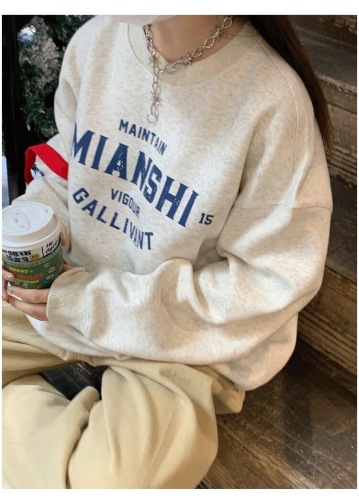 High-quality cotton composite CVC ribbed round neck printed women's couple sweatshirt regular lined