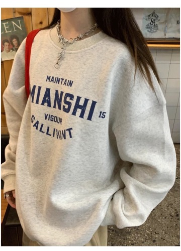 High-quality cotton composite CVC ribbed round neck printed women's couple sweatshirt regular lined