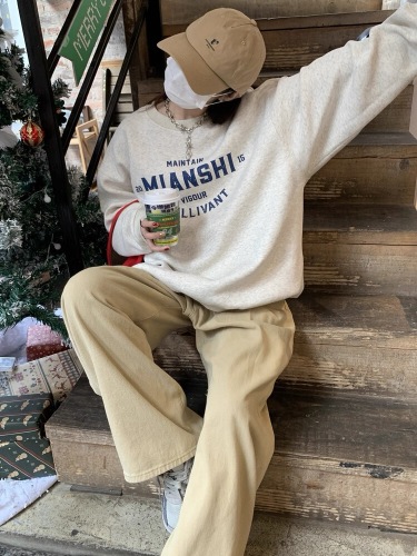 High-quality cotton composite CVC ribbed round neck printed women's couple sweatshirt regular lined