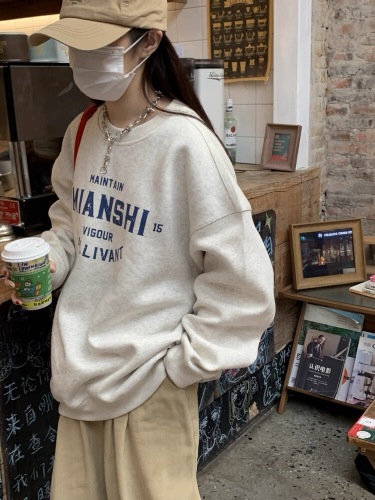 High-quality cotton composite CVC ribbed round neck printed women's couple sweatshirt regular lined