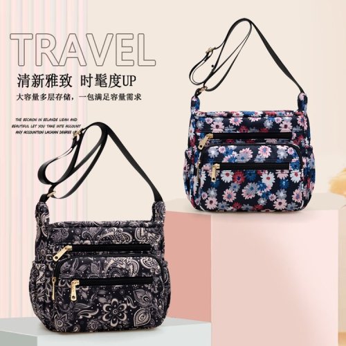 Lightweight minimalist casual bag with ethnic print single-shoulder bag, literary fashionable nylon bag, trendy large-capacity crossbody bag