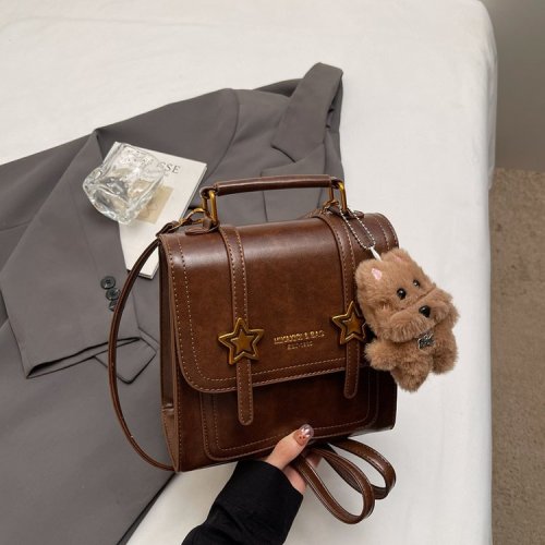 Women's New Fashion Retro School Bag with Double Strap, Stylish and Versatile Shoulder Bag for Students and Commuting