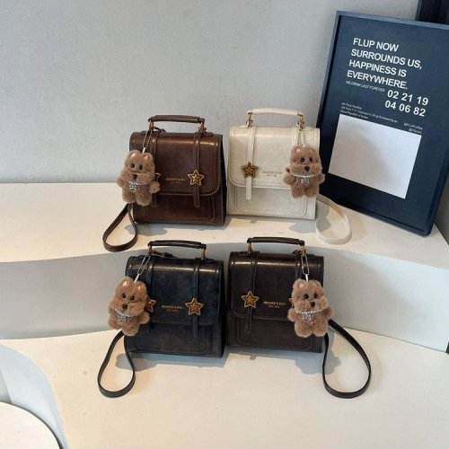 Women's New Fashion Retro School Bag with Double Strap, Stylish and Versatile Shoulder Bag for Students and Commuting