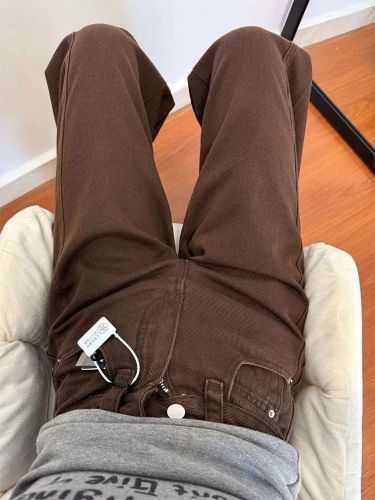 American Retro Coffee Brown Women's Jeans 2025 Winter New Pear Shape Straight Leg Ultra Slim Wide Leg Pants