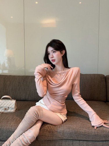 Actual shot!! Collarless Splicing Lace False Two-Piece Bell-Sleeve Top