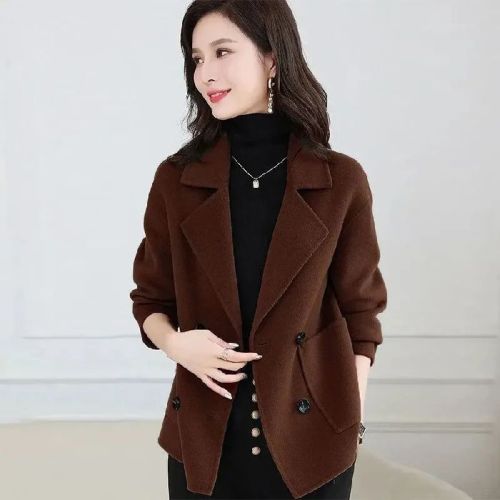 Women's Casual Outerwear Single Layer Woolen Fall/Winter Style New Wool Coat Short Coat for Petite Figures, Mother's Versatile Short-Sleeve Top