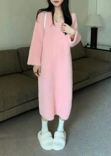 2025 Autumn/Winter New Arrival Mink Velvet Loose Over-Knee Long Sweater Dress Women's Knitted Base Layer Dress