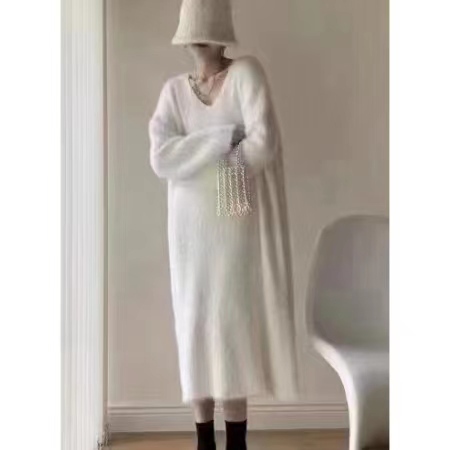 2025 Autumn/Winter New Arrival Mink Velvet Loose Over-Knee Long Sweater Dress Women's Knitted Base Layer Dress