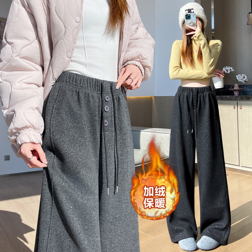 Women's Winter Double-Color Cashmere Leggings with Silver Sparkles, Thickened with Fleece, Wide-Leg, Soft and Comfortable High-Waisted, Versatile and Casual for Petite Figures