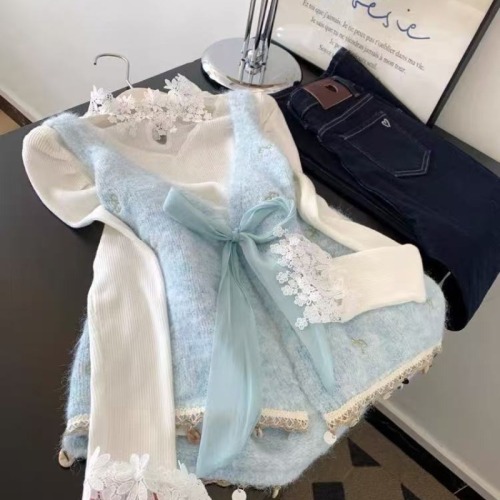 Elegantly showcases temperament~ French-style heavy-duty embroidery butterfly bow embellished knit vest for women, autumn layering sleeveless kimono