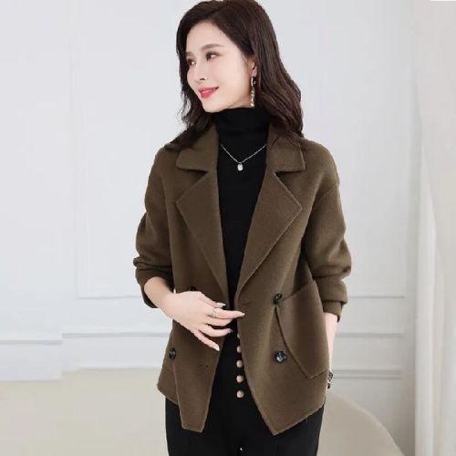 Women's Casual Outerwear Single Layer Woolen Fall/Winter Style New Wool Coat Short Coat for Petite Figures, Mother's Versatile Short-Sleeve Top