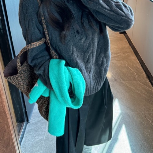 Grey Cable-Knit High-Neck Long-Sleeve Women's Cardigan Sweater for Autumn/Winter Loose Fit Casual and Stylish Knit Top Trendy