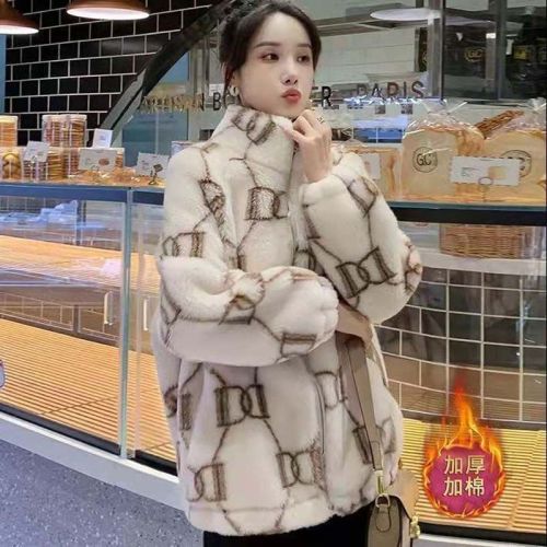 Women's New Korean Style Faux Fur Hooded Coat, Dual-Sided, Loose Fit, Warm and Cozy, Fleece Lined, Oatmeal Fur Trendy Outerwear