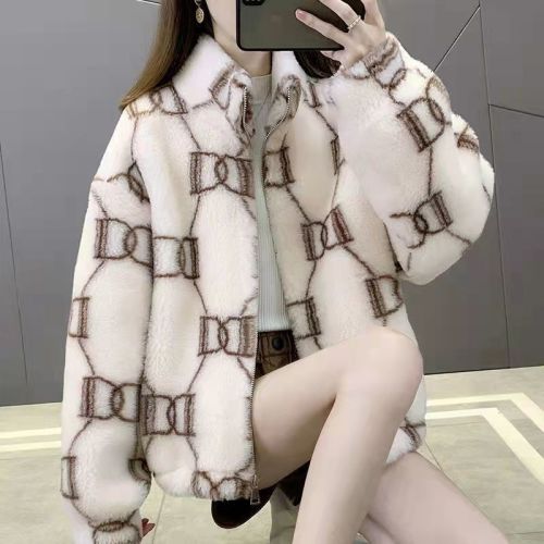 Women's New Korean Style Faux Fur Hooded Coat, Dual-Sided, Loose Fit, Warm and Cozy, Fleece Lined, Oatmeal Fur Trendy Outerwear