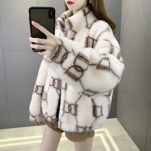 Women's New Korean Style Faux Fur Hooded Coat, Dual-Sided, Loose Fit, Warm and Cozy, Fleece Lined, Oatmeal Fur Trendy Outerwear