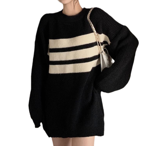 New autumn clothing 2025 striped sweater mid-length Korean style pullover small knitted inner bottoming skirt for women autumn and winter