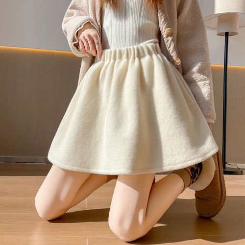Women's winter new slim fit A-line semi-slip dress with plush lambskin, multi-functional dopamine mini skirt