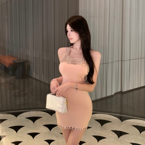 Photographed Hot Girl Party Elegance Sexy Heavy Industry Diamond-Studded Short Skirted Dress