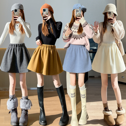 Women's winter new slim fit A-line semi-slip dress with plush lambskin, multi-functional dopamine mini skirt