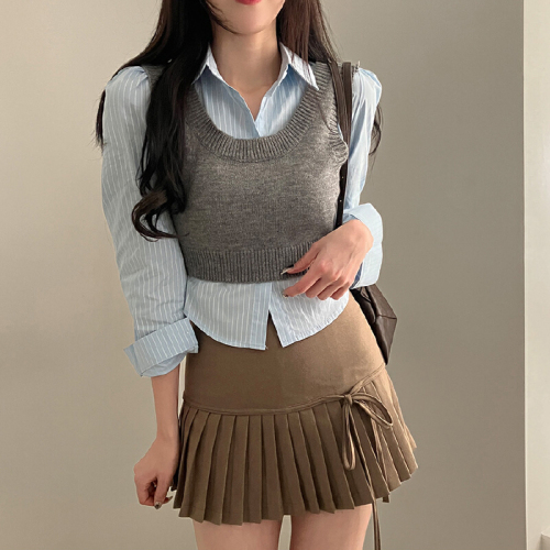 Korean Version JK Sweater Outerwear Backless Tank Top Set Sleeveless Short Bodycon Sexy Strap College Style Knit Top