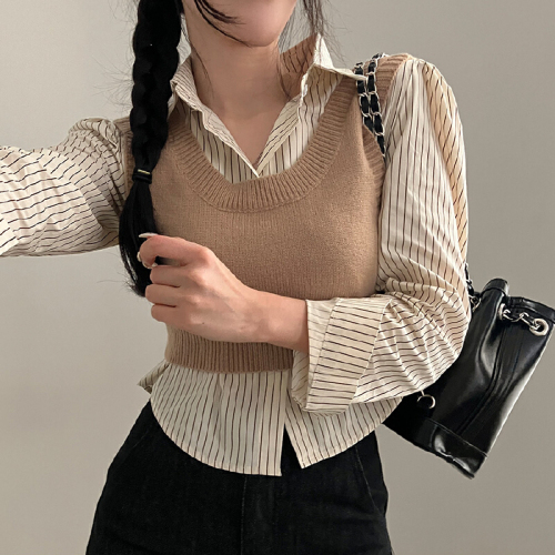 Korean Version JK Sweater Outerwear Backless Tank Top Set Sleeveless Short Bodycon Sexy Strap College Style Knit Top