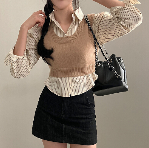 Korean Version JK Sweater Outerwear Backless Tank Top Set Sleeveless Short Bodycon Sexy Strap College Style Knit Top