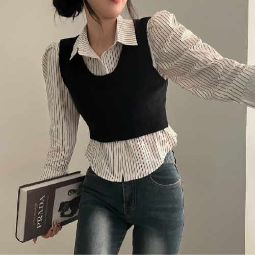 Korean Version JK Sweater Outerwear Backless Tank Top Set Sleeveless Short Bodycon Sexy Strap College Style Knit Top