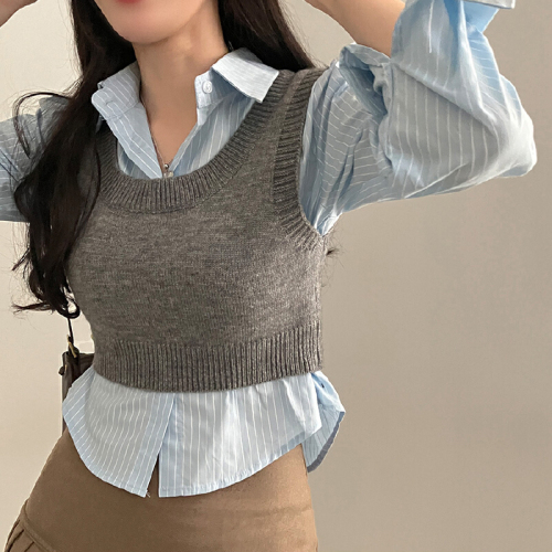 Korean Version JK Sweater Outerwear Backless Tank Top Set Sleeveless Short Bodycon Sexy Strap College Style Knit Top