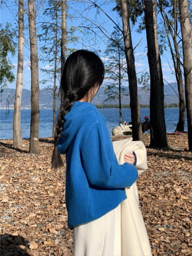 Korean Laid-back Style Hooded Cardigan for Women, Autumn/Winter Milk Fufu Soft Outerwear with Bear Fur Knit Top