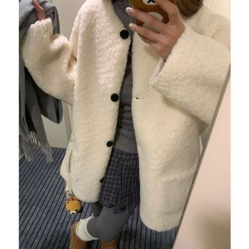 Korean-style effortless lamb wool coat for women, student winter and autumn new version loose matchable warm fur leather coat