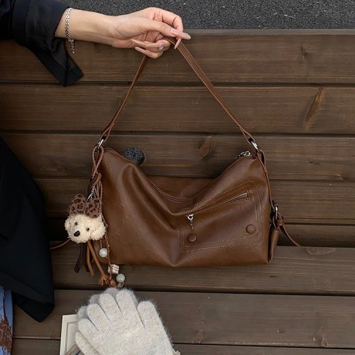 Women's Crossbody Bag, Fashion Single Shoulder Bag for Middle-Aged and Elderly, Soft Leather Mother's Bag, Casual Retro Large Capacity Bag