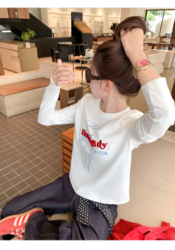 Official Image Wool Fleece Korean Style Long-Sleeve T-shirt for Women, Autumn/Winter New Arrival Basic Top, Single Wear Printed Top