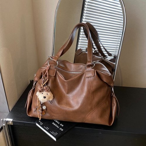 [Same style as Xu Yiyang] Straight-look hobo bag, medium size, vegetable-tanned full-grain calfskin, single-shoulder black spring tote for women.