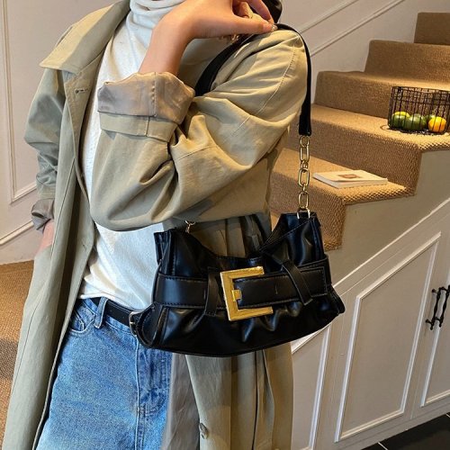 Leather pleated cloud pouch, underarm bag for women, high-end fashion, vintage-style single-shoulder tote bag with large capacity, dumpling bag