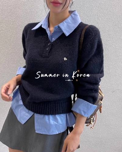 Korean chic autumn new French youthful V-neck buttoned soft and versatile layering long-sleeved knitted sweater for women