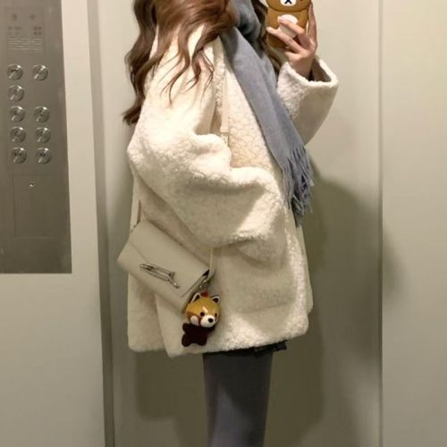 Korean-style effortless lamb wool coat for women, student winter and autumn new version loose matchable warm fur leather coat