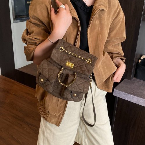 Tabby Double Shoulder Bag Denim Blue Retro Chanel Style Gingham Chain Backpack Single Shoulder Crossbody Drawstring Bucket Bag for Women