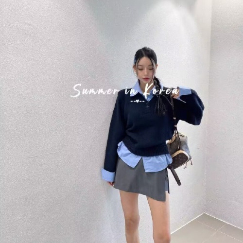 Korean chic autumn new French youthful V-neck buttoned soft and versatile layering long-sleeved knitted sweater for women