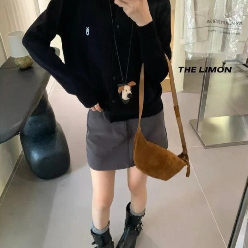 2025 Autumn/Winter New Korean Style Youthful Crew Neck Cartoon Dog Matching Accessories Embroidered Cardigan Warm Sweater Coat