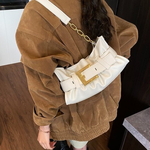 Leather pleated cloud pouch, underarm bag for women, high-end fashion, vintage-style single-shoulder tote bag with large capacity, dumpling bag